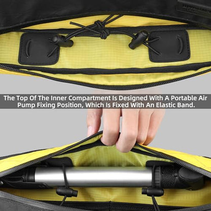 Rhinowalk Bike Triangle Frame Bag 1.7L, Waterproof Tool & Gear Bag with YKK Zippers, Cable Port & Pump Holder, Slim Fit – Black+Yellow - color: Black+Yellow, 1.7L