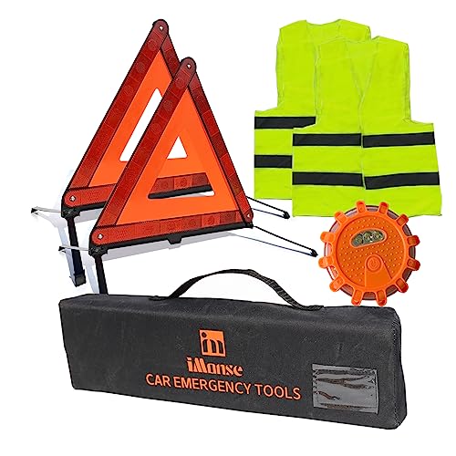 Warning Safety Triangle Kit, Emergency Roadside Warning Reflective Triangle 2 Packs with 1 LED Road Flare Light, Foldable with Storage Case for Roadside Breakdowns Emergencies - size: 2 Packs with 1 LED