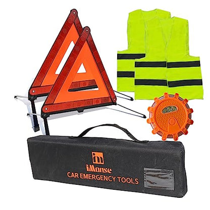 Warning Safety Triangle Kit, Emergency Roadside Warning Reflective Triangle 2 Packs with 1 LED Road Flare Light, Foldable with Storage Case for Roadside Breakdowns Emergencies - size: 2 Packs with 1 LED