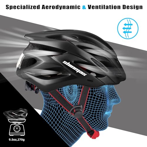 Bike Helmet Men Women, Shinmax Bicycle Helmet with Rear Light and Detachable Visor - color: Black, size: Medium (54-58 cm)