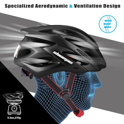 Bike Helmet Men Women, Shinmax Bicycle Helmet with Rear Light and Detachable Visor - color: Black, size: Medium (54-58 cm)
