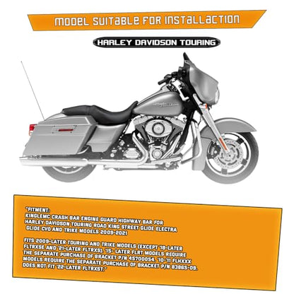 Kinglemc Crash Bar Engine Guard Highway Freeway Bar for Harley Touring Road King Street Glide Electra CVO, Trike Models 09-23 (Black-Updated) - color: Black-Updated
