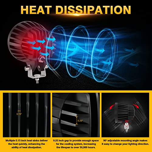 Auxbeam C4 Series Spot Beam Round LED Off-Road Light Pods 4-Inch 72W | Long distance spot lights, 4x4 automotive offroad lighting, Hood hinge bumper a-pillar mount, Auxiliary ditch light bars - color: C4 Series White LED Pods
