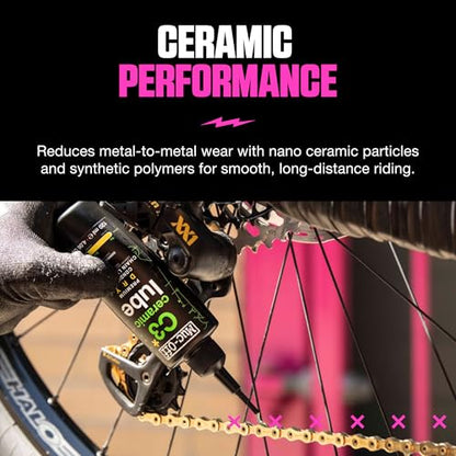 Muc-Off C3 Ceramic Dry Chain Lube, 120 Milliliters - Premium Bike Chain Lubricant with UV Tracer Dye - Formulated for Dry and Dusty Weather Conditions - size: 120ml
