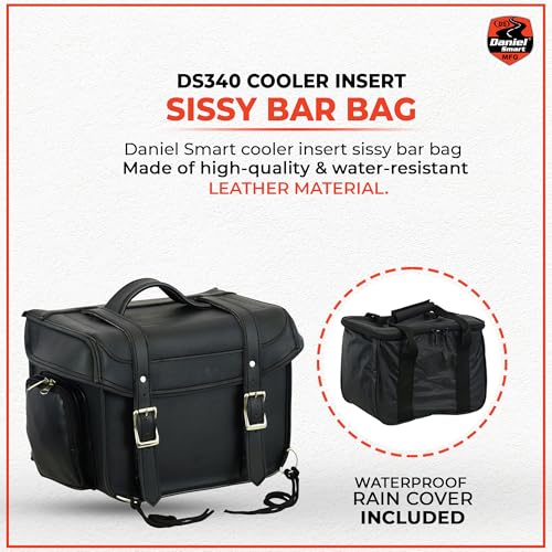Daniel Smart Cooler Insert Motorcycle Sissy Bar Bag - Insulated Saddle Bag Cooler - Hard Liner Small Biker Luggage Bag, Black