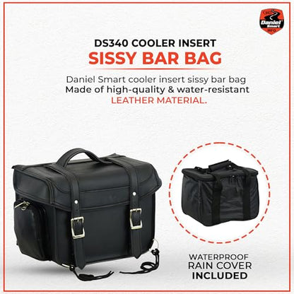 Daniel Smart Cooler Insert Motorcycle Sissy Bar Bag - Insulated Saddle Bag Cooler - Hard Liner Small Biker Luggage Bag, Black