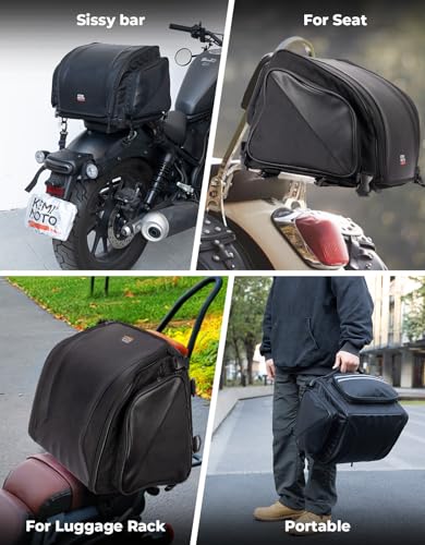 KEMIMOTO Motorcycle Tail Bag 40-50L Expandable Motorcycle Luggage Rack Helmet Sissy Bar Bag with Waterproof Rain Cover for Motorbike Daul Sport Dirt Bike Softail Dyna Touring Shadow Vulcan - size: 40-50L