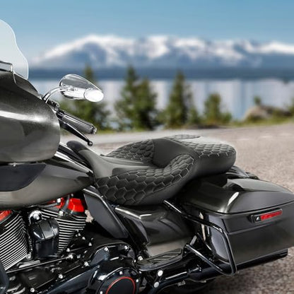 C.C. RIDER Driver& Passenger Seat Mammock Seat Extended Reach Seat Fit For Harley Touring 2009-2023 Road Glide Street Glide Road King Electra Glide CVO Models 2009-2022 - color: 37# Gray