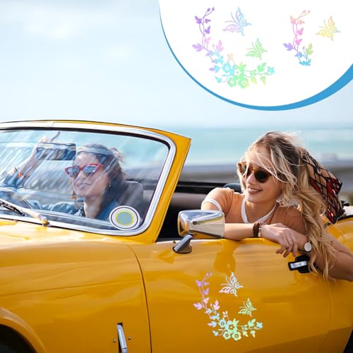 AHANDMAKER 8Pcs Waterproof Car Stickers and Decals, 2 Style Flower Butterfly Self Adhesive Reflective Sticker Decal Safety Driving Reflective Decal for Car, Motorcycle, Helmet, Window, Home Decor