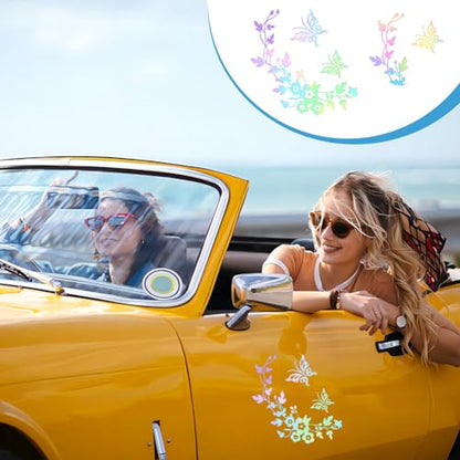 AHANDMAKER 8Pcs Waterproof Car Stickers and Decals, 2 Style Flower Butterfly Self Adhesive Reflective Sticker Decal Safety Driving Reflective Decal for Car, Motorcycle, Helmet, Window, Home Decor