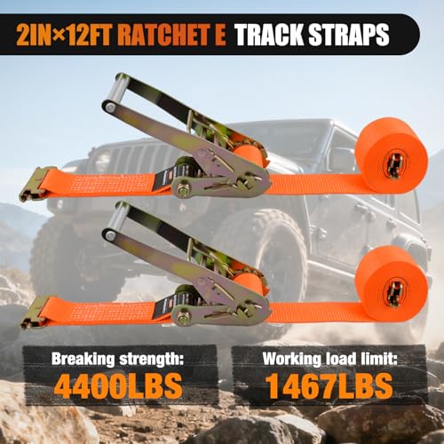 Nilight E-Track Ratchet Straps 2 Pack 2" x 12' Heavy Duty Orange Cargo Tie-Downs 4400 lbs Breaking Strength Standard E Track accessories Tie Down E-Track Spring Fittings for Cargo Vans Trucks Trailers - color: 2" x 12' E-Track Ratchet Straps