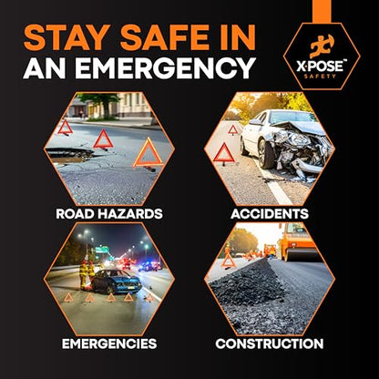 Xpose Safety Reflective Emergency Triangles – 18 Kits (54 Triangles) – DOT Approved Roadside Car Safety Warning Reflectors – Red & Orange Automotive Vehicle Hazard Visibility Markers - size: 18 Packs