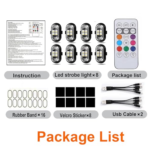 Upgraded 4-lamp high-Brightness 8-Group Wireless LED Warning Strobe Lights |8 Colors, Waterproof Lights with Remote Control| Wireless led Strobe Lights for Cars, Motorcycles, Bicycles and Drones (8)