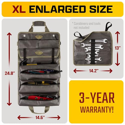 The Ryker Official PRO Tool BAG Organizer Heavy Duty Foldable Storage Bag with Detachable Pouches, Wrench Holder, Rugged Canvas for Mechanics, Electricians, Motorcycle Use, Practical Gift for Dads - style: Gray PRO