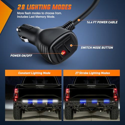 Nilight 60 Inch Truck Tailgate Strobe Light Strip Tail Emergency Bar Rear Window Warning Lamp Ultra-Bright Double Row 360 LED for Pickup Trailers Construction Vehicles Car SUV, Blue White - color: 60" Tailgte Strobe Blue White