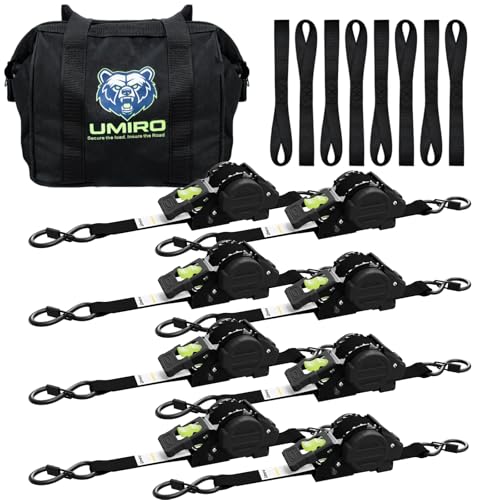 Retractable Ratchet Straps, 4-Pack, 1 Inch x 12 Feet Heavy Duty Tie Downs, 1760lb Break Strength, Self Retracting for Truck, Cargo, Trailer, Motorcycle, ATV, UTV (Black-Green, 8pack) - color: Black-green, size: 8pack