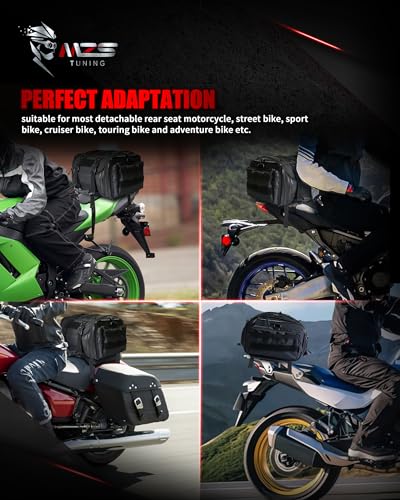 MZS Motorcycle Travel Luggage Bag, 54L Expandable Motorcycle Tail Bag Rack Trunk Saddle Storage, Motorbike Rear Seat Bag With Shoulder Strap Waterproof Rain Cover - size: 54L