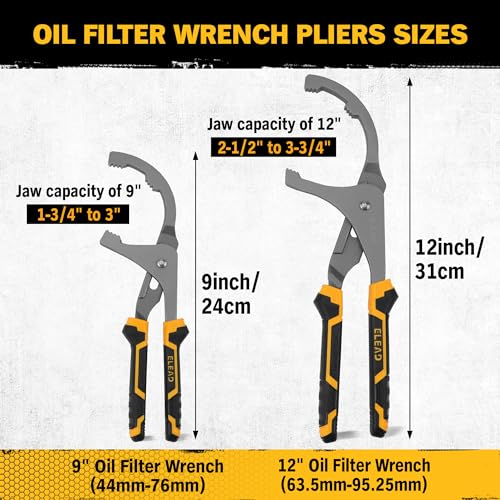 ELEAD Adjustable Oil Filter Wrench Set - 9" & 12" Pliers for Cars, Trucks, Motorcycles - Durable Carbon Steel, Ergonomic Grip, Easy Access Design - style: 9" & 12"