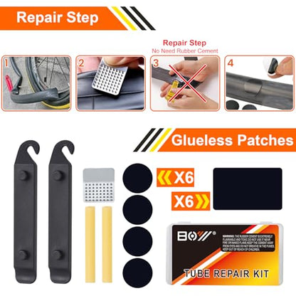 Bicycle Repair Bag With Tire Pump, Portable Tool Kit for Camping Travel - Bike Glueless Patches, Maintenance Essentials All in One Safety Kit