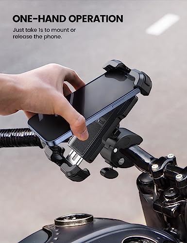 Lamicall Motorcycle Phone Mount, Bike Phone Holder - [Metal Lock] Upgrade Quick Install Bar Clip for Bicycle Scooter, Cell Phone Clamp Gifts for iPhone 17 16 15 Pro Max, Galaxy, 4.7-6.8" Phones - color: Black