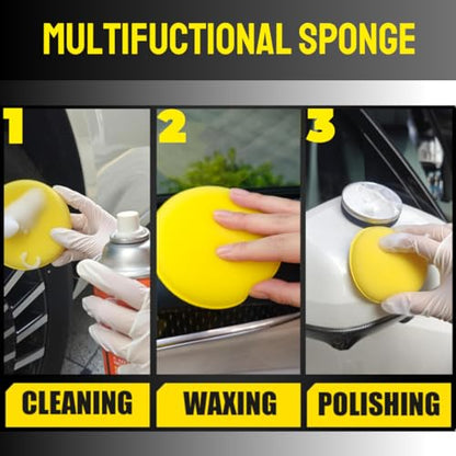 4" Sponge Detailing Applicator Pad, Car Wax Applicator, Yellow, 8 Pack no Compression Buffing & Detail Polishing Foam Pads for Car, Bathroom, Leather Cleaning and Fine Polishing