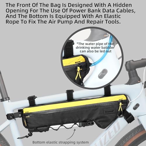 Rhinowalk BHD0017 Bike Frame Triangle Bag 2.4L, Waterproof Tool Storage Bag with YKK Zippers, Pump Holder & Cable Port Slim Fit – Black - color: Full Black,2.4L