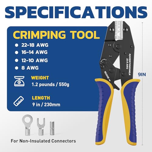 haisstronica Crimping Tool for Non-Insulated Terminal,AWG 22-8 Ratchet Wire Crimper Tool,Wire Terminal Crimper HS-7327