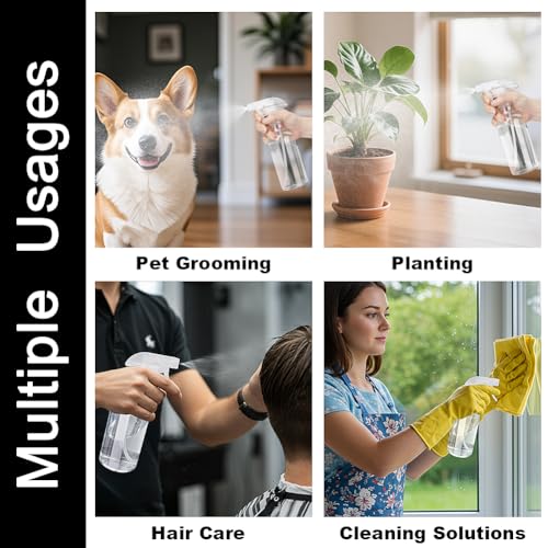 Plastic Spray Bottles 12oz 2 Pack Adjustable Mist/Stream Spraying Heavy Duty Square Water Spray Bottles for Hair, Cleaning Solutions, Plants，Essential Oils (Clear) - color: Clear