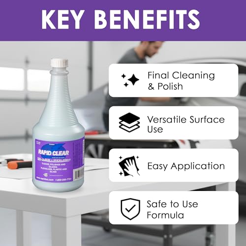 Rapid Clear Polish 32 oz | Final Cleaning and Polish for Vinyl Films, Wraps, Plexiglass, Glass, and Polycarbonates | Helps Prevent Water Spotting for Graphics Installation - size: 1 Count (Pack of 1)