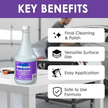 Rapid Clear Polish 32 oz | Final Cleaning and Polish for Vinyl Films, Wraps, Plexiglass, Glass, and Polycarbonates | Helps Prevent Water Spotting for Graphics Installation - size: 1 Count (Pack of 1)