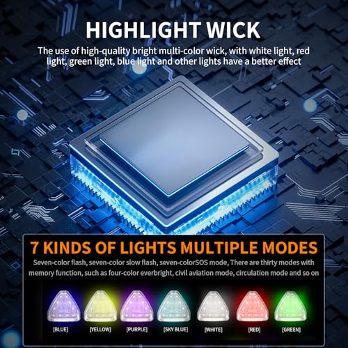 Motorcycle LED Strobe Lights with Remote Control USB Rechargeable 7 Colors Mini Flashing Light Modification Hazard Warning Lights for Outdoor Truck Car Electric Bike