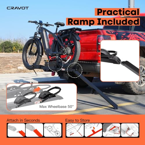 CRAVOT CyberRack E1 Electric Bike Rack, 100 lbs Capacity Foldable E Bike Racks for Tow Hitch Heavy Electric Bike Carrier for 1 E-Bike, Up to 5-inch Fat Tire 2'' Receiver w/Lock - size: E1 100lbs