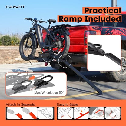 CRAVOT CyberRack E1 Electric Bike Rack, 100 lbs Capacity Foldable E Bike Racks for Tow Hitch Heavy Electric Bike Carrier for 1 E-Bike, Up to 5-inch Fat Tire 2'' Receiver w/Lock - size: E1 100lbs