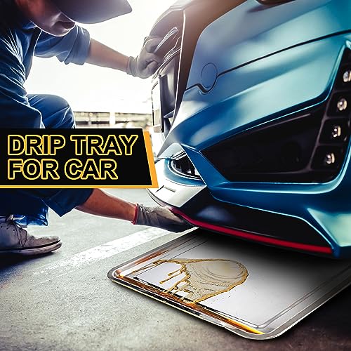2 Pcs Stainless Steel Oil Drip Pan for Under Car 27.6 x 19.7 Inch Automotive Oil Change Pan Silver Rust Resistant Motorcycle Drip Tray Replacement Tray for Garage Floor - size: 27.56 x 19.69 Inch
