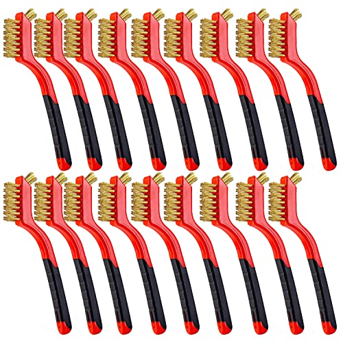 Wire Scratch Brush Set Soft Grip for Rust, Dirt & Paint Scrubbing with Deep Cleaning (18, 18PCS - Brass Wire) - style: 18PCS - Brass Wire