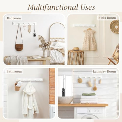 Coat Rack Wall Mount, Wooden Coat Hanger with 5 Hooks, Heavy Duty, White, 1 Pcs - color: White