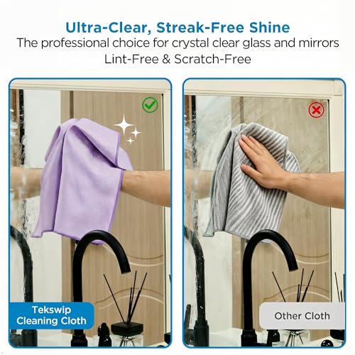 Professional Auto Detailing Microfiber Cloths 6 Pack, 15.5"x15.5" Glass Cleaning Towels for Car Windshield, Window and Interior, Lint Free Streak Free Polishing Rags for High Gloss Shine - color: Purple