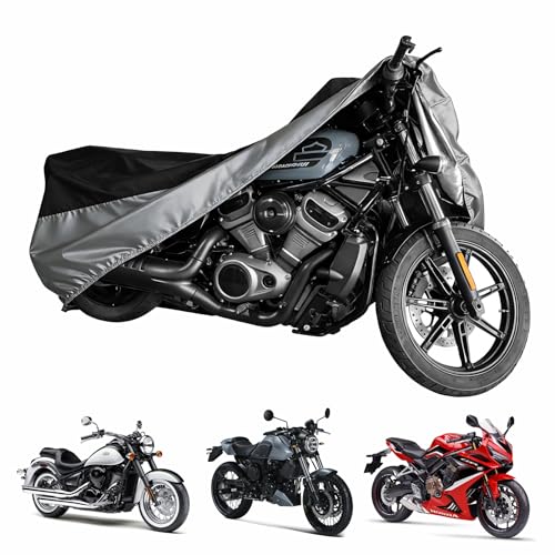 300D Motorcycle Cover Waterproof Outdoor, 96.5 inch Fits for Harley Davidson Sportster Iron 883/1200, Forty-Eight, Nightster, Nightster Special, Street 500/750, Black Silver - size: 96.5"