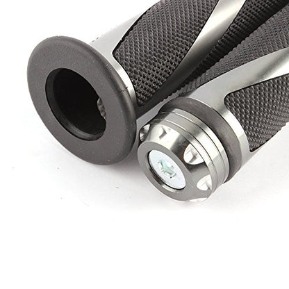 Pair of 7/8" 22mm Motorcycle CNC Aluminum Rubber Gel Hand Grips Handlebar for Sports Bike Chopper Cruiser Bike - color: Titanium with Bar End