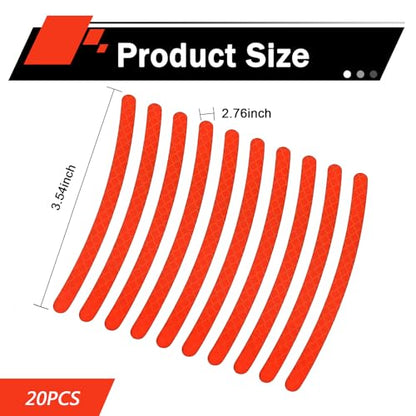 20 PCS Car Wheel Reflective Sticker, Waterproof Night Safety Warning Decal, Anti-Scratch Wheel Rim Eyebrow Stripe, Universal for Car SUV Motorcycle (Red) - color: Red