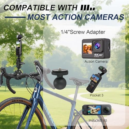CZC AUTO Motorcycle Bike Handlebar Clamp Mount, 59.5" Invisible Selfie Stick, Compatible with Insta360 X5 X4 X3 X2 X ONE RS R GO 3 Camera