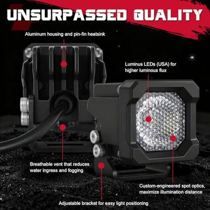 LED Pods, OFFROADTOWN 2inch 50W LED Cubes Flood Off Road Driving Lights Pods Backup Reverse Light Scene Light for Truck Pickup UTV ATV SUV 4x4 Car Motorcycle - Flood - color: 2inch_White Flood