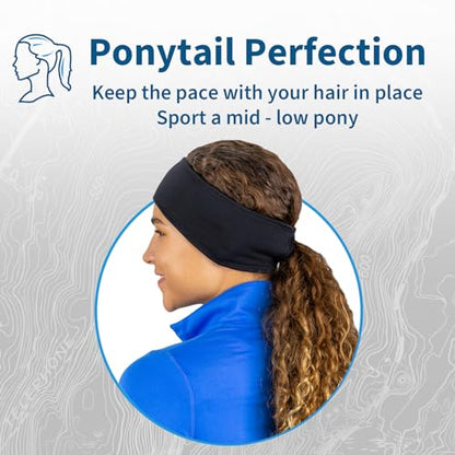 TrailHeads Womens Ponytail Headband - Moisture Wicking Hair Headband for Running, Winter, Workout - Athletic Headband Women - color: black - hi vis