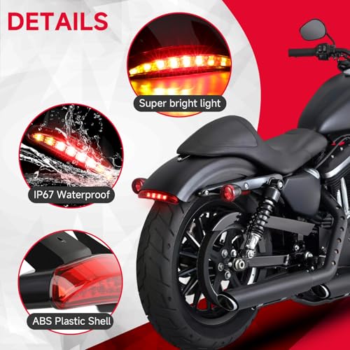 Rich Choices Motorcycle Chopped Rear Fender Edge LED Brake License Plate Tail Light Stop Running Light Turn Signal Lamp for Harley Sportster XL883N 1200N XL1200V XL1200X (Red Lens) - color: Red Lens#1