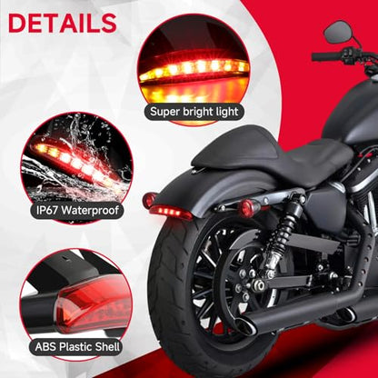 Rich Choices Motorcycle Chopped Rear Fender Edge LED Brake License Plate Tail Light Stop Running Light Turn Signal Lamp for Harley Sportster XL883N 1200N XL1200V XL1200X (Red Lens) - color: Red Lens#1