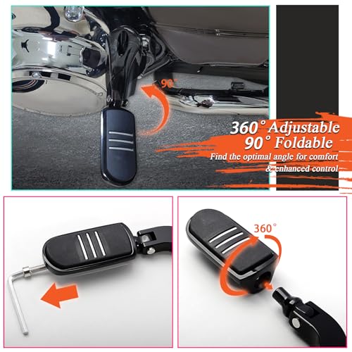 FOVPLUE Passenger Footpeg Kit, Footrest + Passenger Pegs Mounting for Harley 1993-2025 Touring Road Glide FLT, Electra Glide FLHT, FLHS, Road King FLHR, Street Glide models, Gloss Black - color: For Streamliner and Black