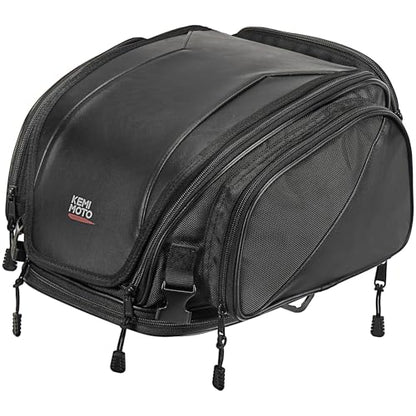 KEMIMOTO Motorcycle Tail Bag 18-22L Expandable Sissy bar Motorcycle Luggage Seat Travel Rear Rack Bag Waterproof for Daul Sport Sportster Softail Dyna Touring Shadow Vulcan - size: 18-22L