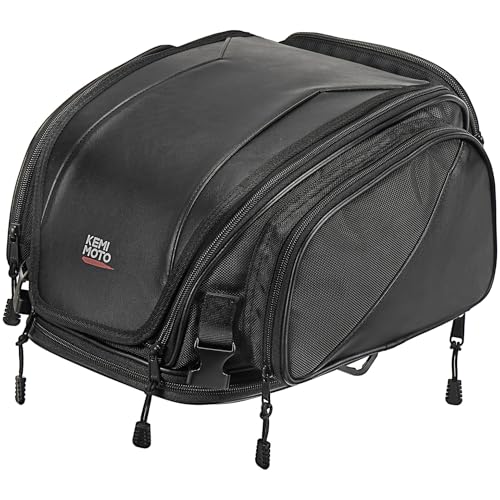 KEMIMOTO Motorcycle Tail Bag 18-22L Expandable Sissy bar Motorcycle Luggage Seat Travel Rear Rack Bag Waterproof for Daul Sport Sportster Softail Dyna Touring Shadow Vulcan - size: 18-22L