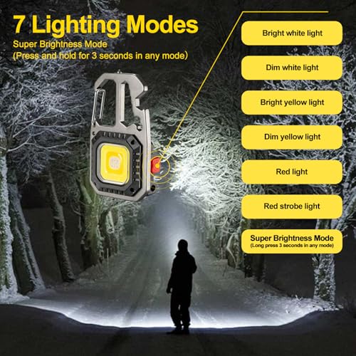 MAKDAK Cob Keychain Work Light - 2PC EDC Keychain Flashlight Rechargeable, Super Bright Flashlight for Car Repair, Emergency(Silver) - color: Silver*2PC