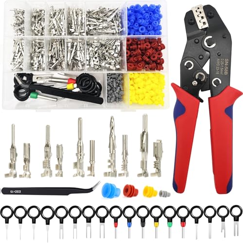 859pcs Automotive Electrical Pin Connectors Kit with Ratchet Crimping Tool 24-16AWG, 1.5/1.8/2.5/2.8mm Wire Connector Pins Male Female Crimp Pin Terminals with Wire Seals, Removal Tool and Tweezer - color: 859pcs Pin Terminals With Crimper